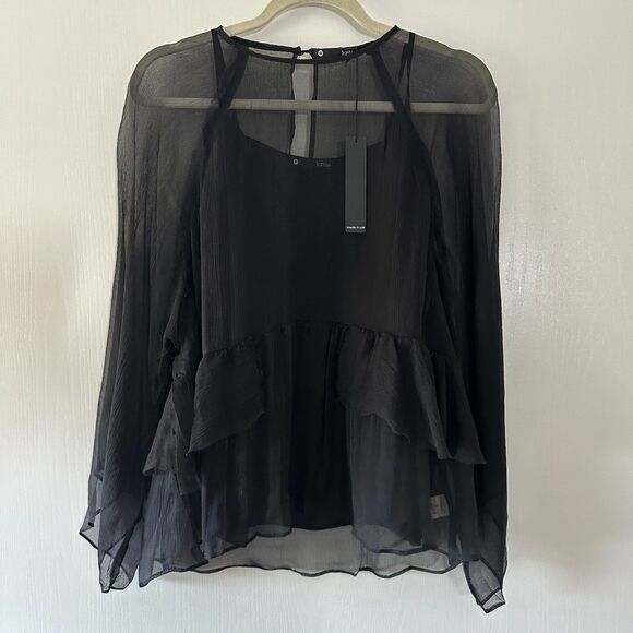NWT Krisa Revolve Black Sheer Ruffled Soft Flowy Blouse Size Medium - Picture 1 of 6